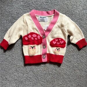 Old Navy Cream & Pink Mushroom Cardigan